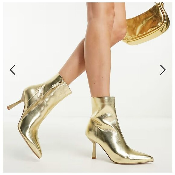 Schuh Bethan Stiletto Heels Ankle Boots Gold Metallic Size 7 - Picture 1 of 16